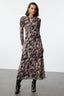 Trendyolmilla Kahverengi Baskılı Büzgü / Drape Maxi Örme Elbise TWOAW25EL00408