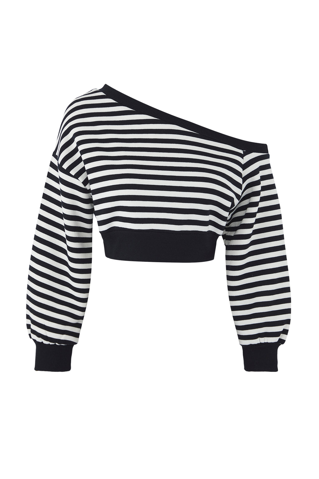 Trendyolmilla Teen Lacivert Çizgili Regular Kalıp İçi Polarlı Crop Asimetrik Yaka Örme Sweatshirt TWOAW25SW00143