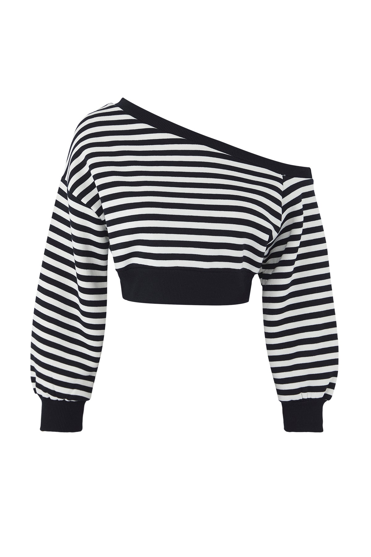 Trendyolmilla Teen Lacivert Çizgili Regular Kalıp İçi Polarlı Crop Asimetrik Yaka Örme Sweatshirt TWOAW25SW00143