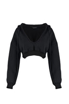 Trendyolmilla Siyah Kalın İçi Polarlı Kapüşonlu V Yaka Rahat Kesim Crop Örme Sweatshirt TWOAW23SW00096