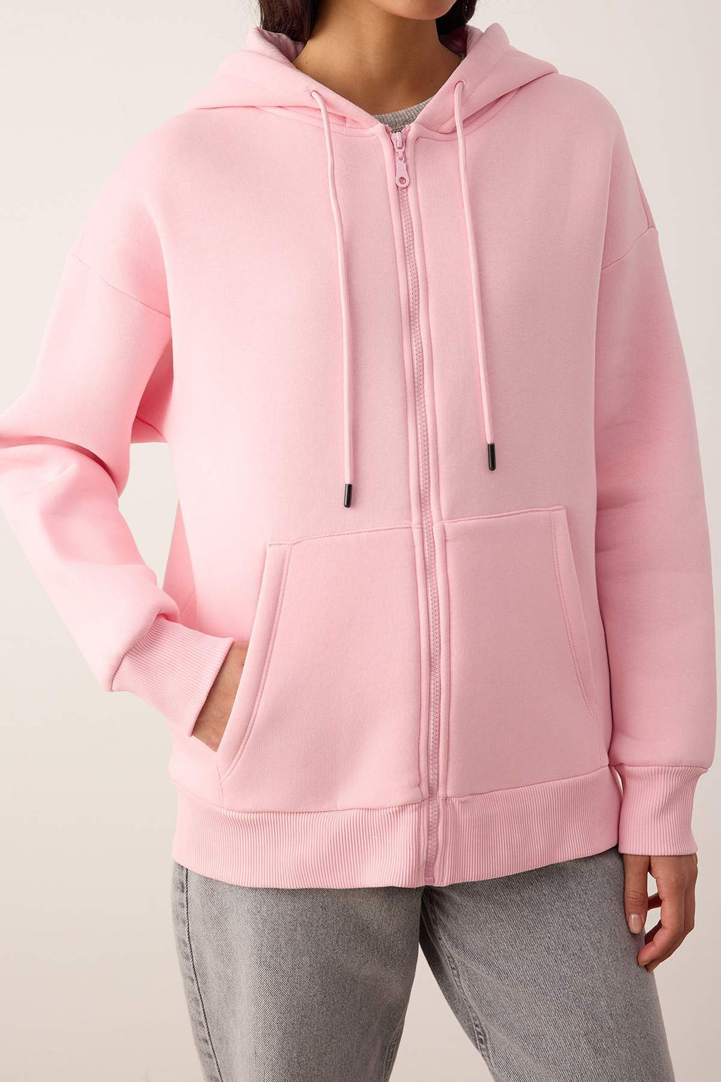 Trendyolmilla Bordo Oversize/Rahat Kesim Fermuarlı Kalın İçi Polarlı Örme Sweatshirt TWOAW24SW00188