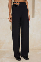 Siyah Kemer Cut Out Detaylı Wide Leg/Geniş Paça Kumaş Pantolon TWOSS26PL00008