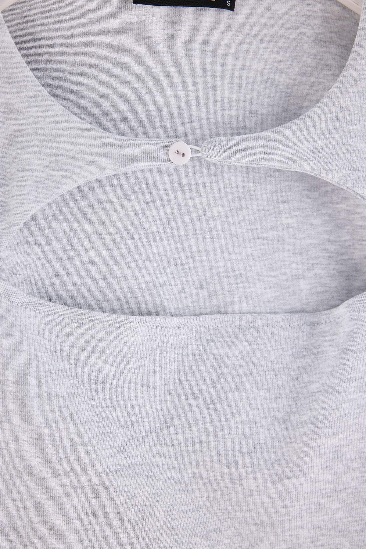 heather grey plain fitted keyhole neck crescent sleeve