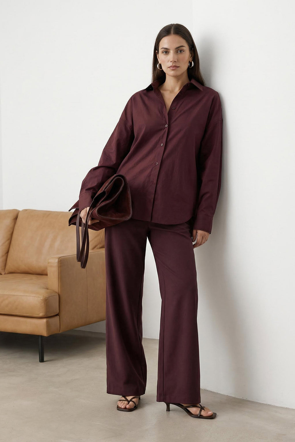 Mürdüm Cep Detaylı Beli Lastikli Wide Leg/Geniş Paça Pantolon TWOAW26PL00087