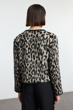 Trendyolmilla Kahverengi Leopar Desenli Triko Hırka TWOAW25HI00378