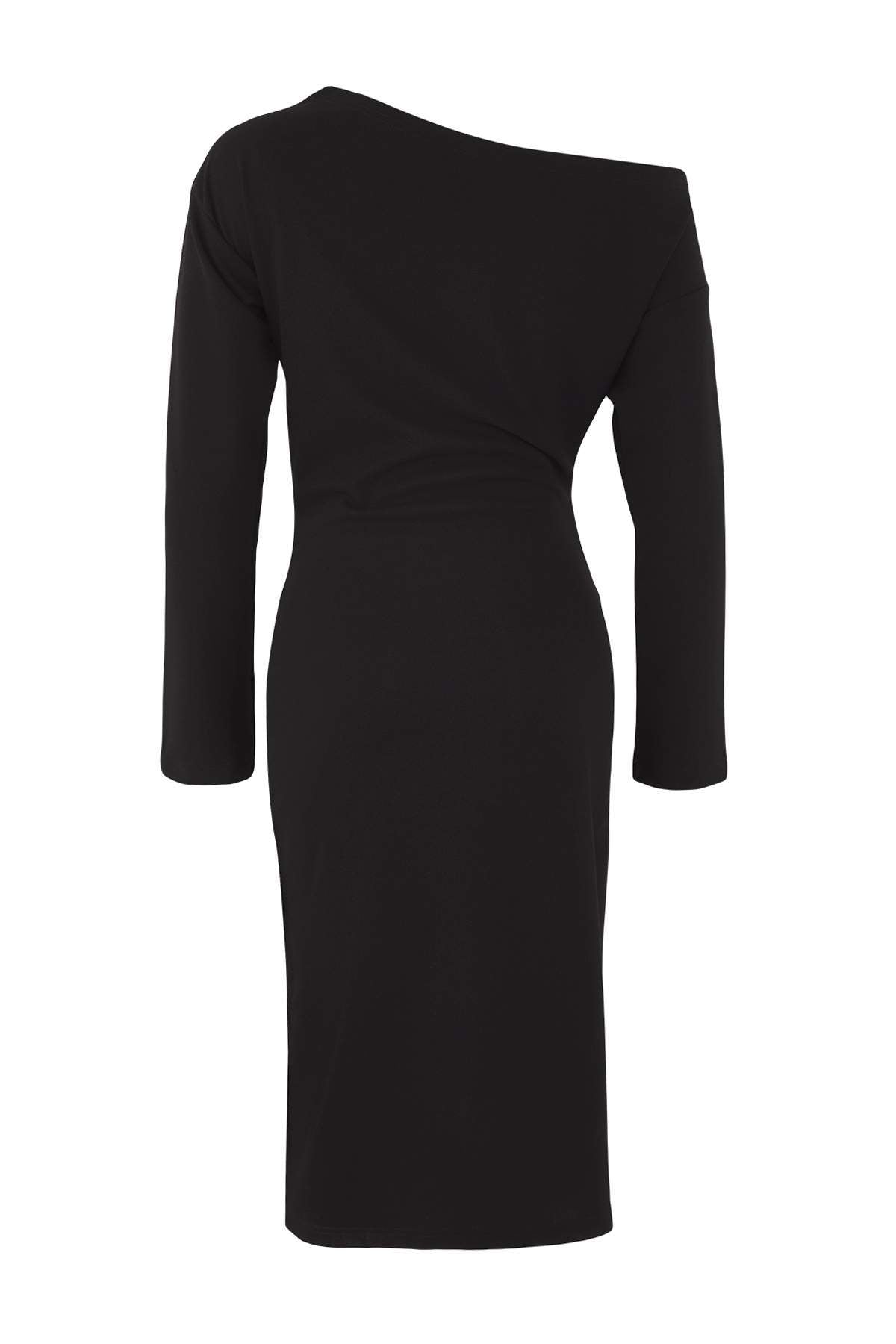 Trendyolmilla Bordo Düz Midi Asimetrik Yaka Örme Elbise TWOAW26EL00106