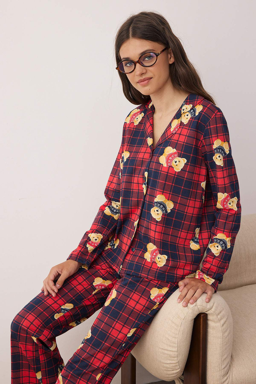 Trendyolmilla Yeşil-Çok Renkli Panda Desenli Örme Pijama Takımı THMAW26PT00049