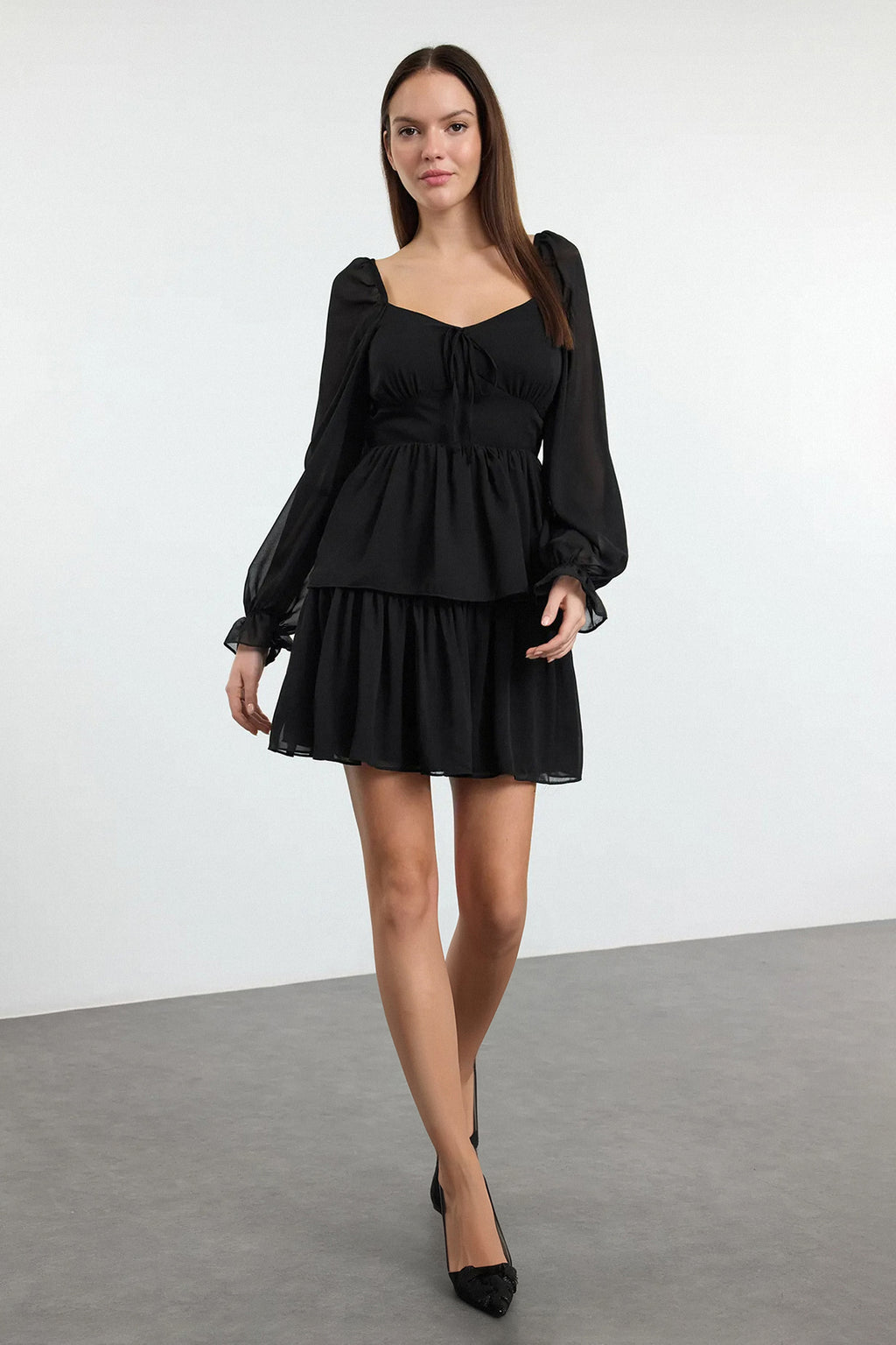 Trendyolmilla Mürdüm Çiçekli Fırfırlı Boho Mini Dokuma Elbise TWOAW23EL01455