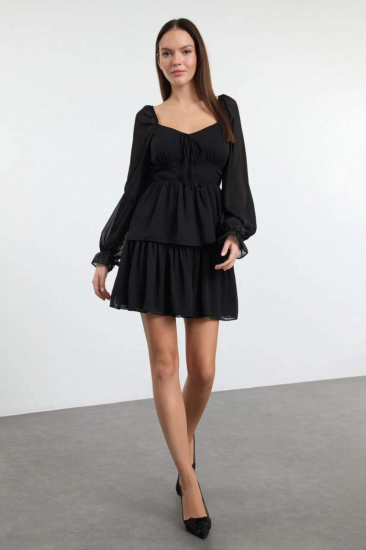 Trendyolmilla Mürdüm Çiçekli Fırfırlı Boho Mini Dokuma Elbise TWOAW23EL01455