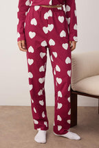 Trendyolmilla Mürdüm %100 Pamuklu Kalpli Gömlek-Pantolon Örme Pijama Takımı THMAW24PT00253