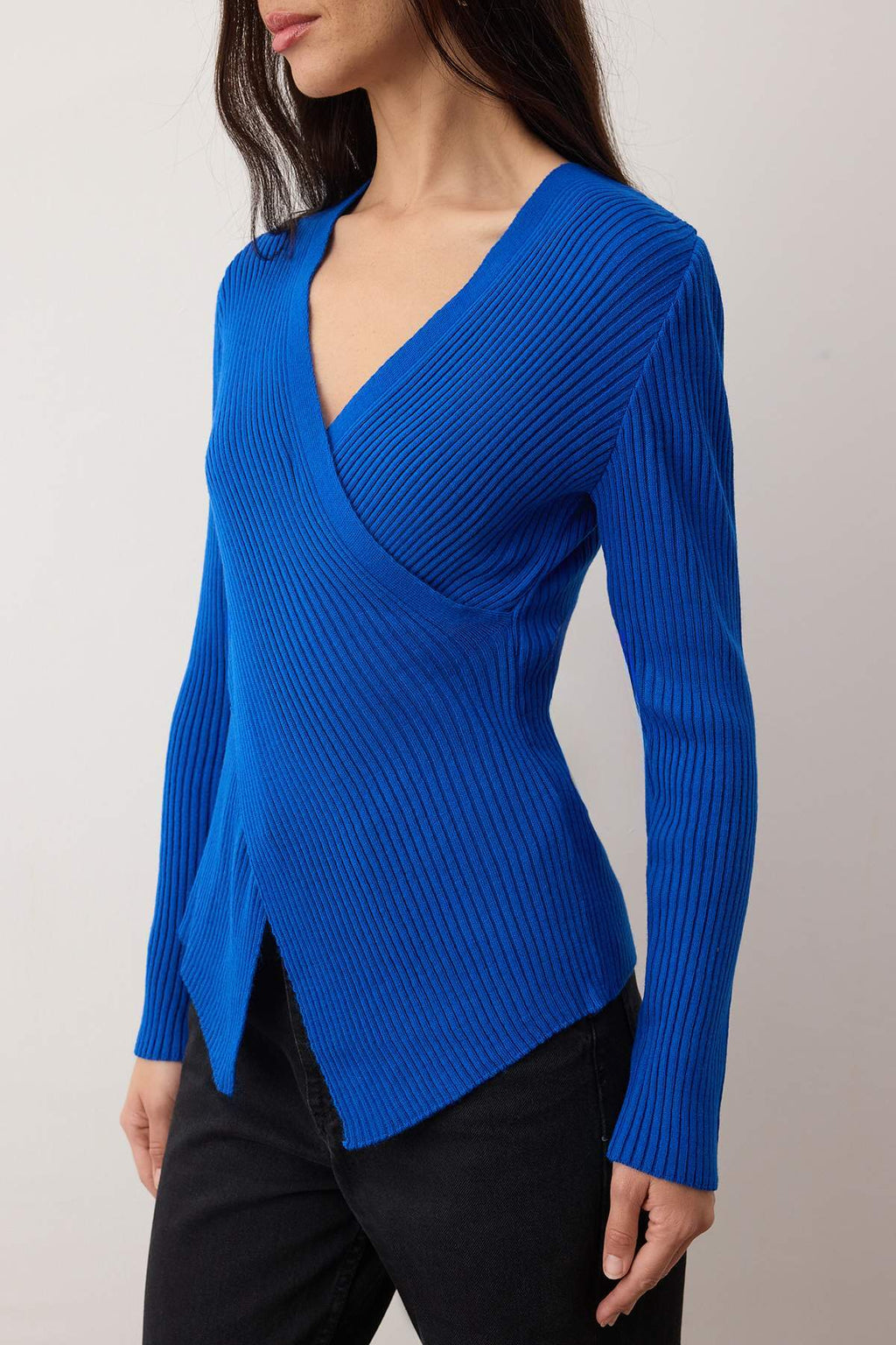 Trendyolmilla Saks*001 Fitted/Vücuda Oturan Kruvaze İnce Triko Kazak TWOAW26KZ00178