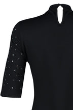 Siyah Taş Detaylı Skater/Belden Açılan Kısa Kollu Mini Örme Kalem Elbise TWOAW24EL00395