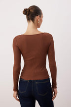 Trendyolmilla Bordo-Taş 2'li Paket V Yaka Fitted/Vücuda Oturan Pamuklu Esnek Örme Bluz TWOAW24BZ00068