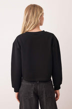 Trendyolmilla Siyah Kalın İçi Polarlı Bisiklet Yaka Crop Örme Sweatshirt TWOAW26SW00093