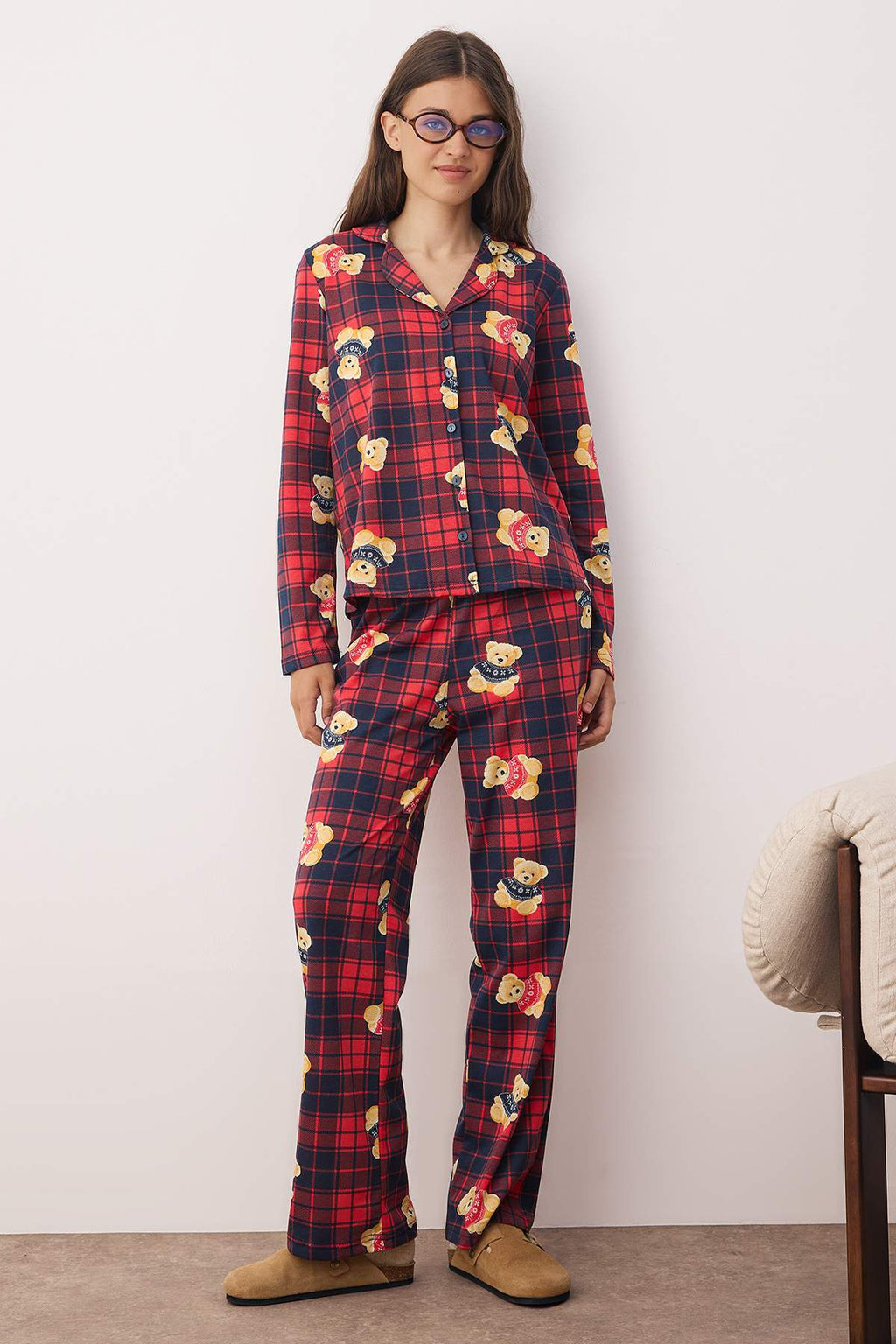 Trendyolmilla Yeşil-Çok Renkli Panda Desenli Örme Pijama Takımı THMAW26PT00049