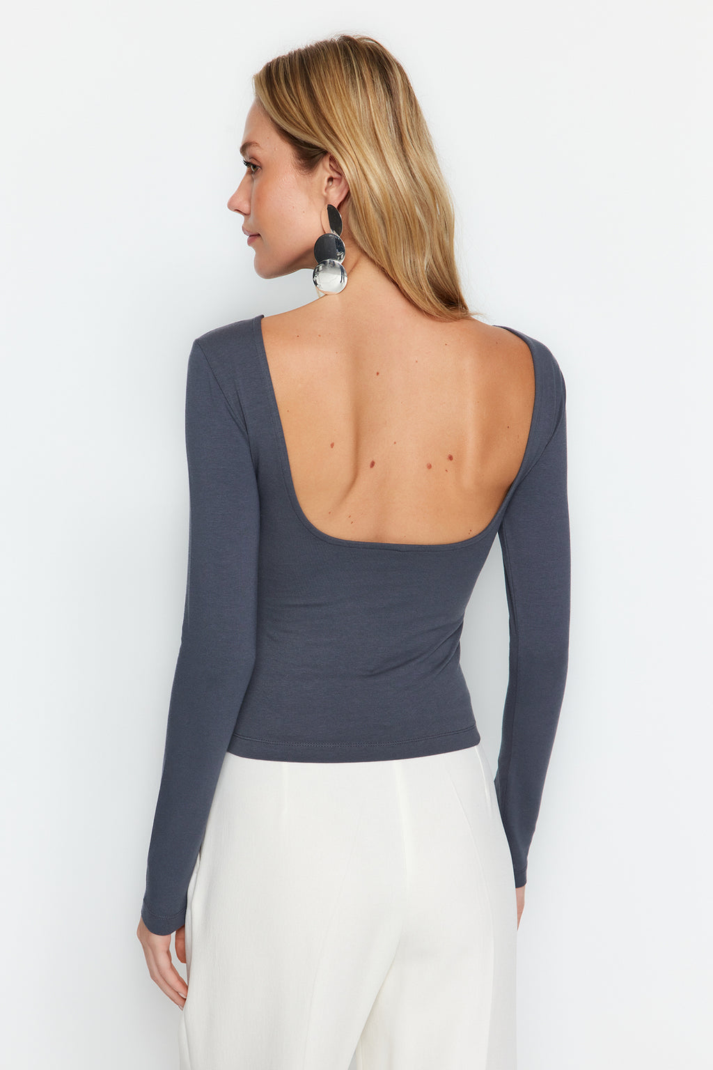 Trendyolmilla Kırmızı Pamuklu Esnek Sırt Dekolteli Fitted/Vücuda Oturan Esnek Bluz TWOAW24BZ00160