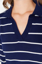 Lacivert Çizgili Polo Yaka Triko Kazak TWOAW22KZ0735