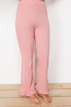 Trendyolmilla Gül Kurusu %100 Pamuklu Fırfır Detaylı Örme Pijama Takımı THMSS24PT00223