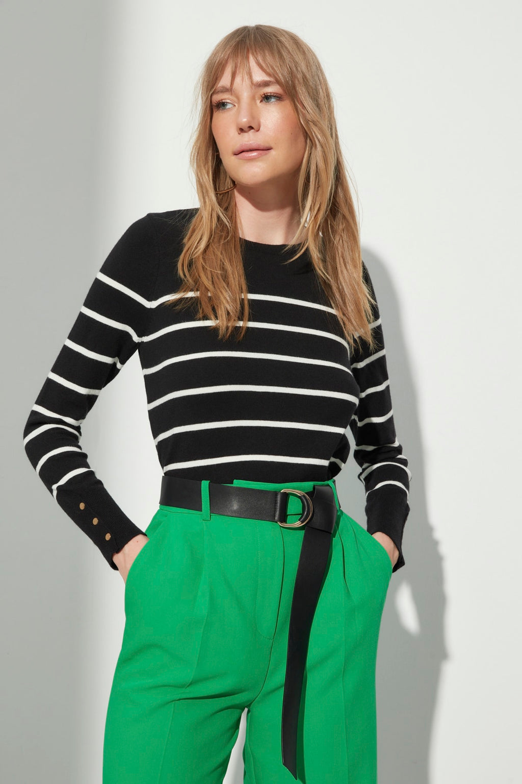 Trendyolmilla Mint Merserize Görünümlü Premium İplik / Özel İplik Çizgili Triko Kazak TWOAW23KZ01693