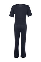 Lacivert Slogan Baskılı Lastik Detaylı Fitilli T-shirt-Pantolon Örme Pijama THMSS21PT1016