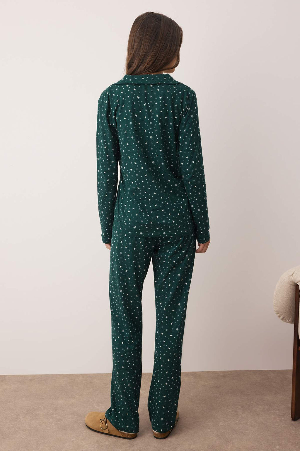 Trendyolmilla Lacivert %100 Pamuklu Galaksi Desenli Örme Pijama Takımı THMAW25PT00097