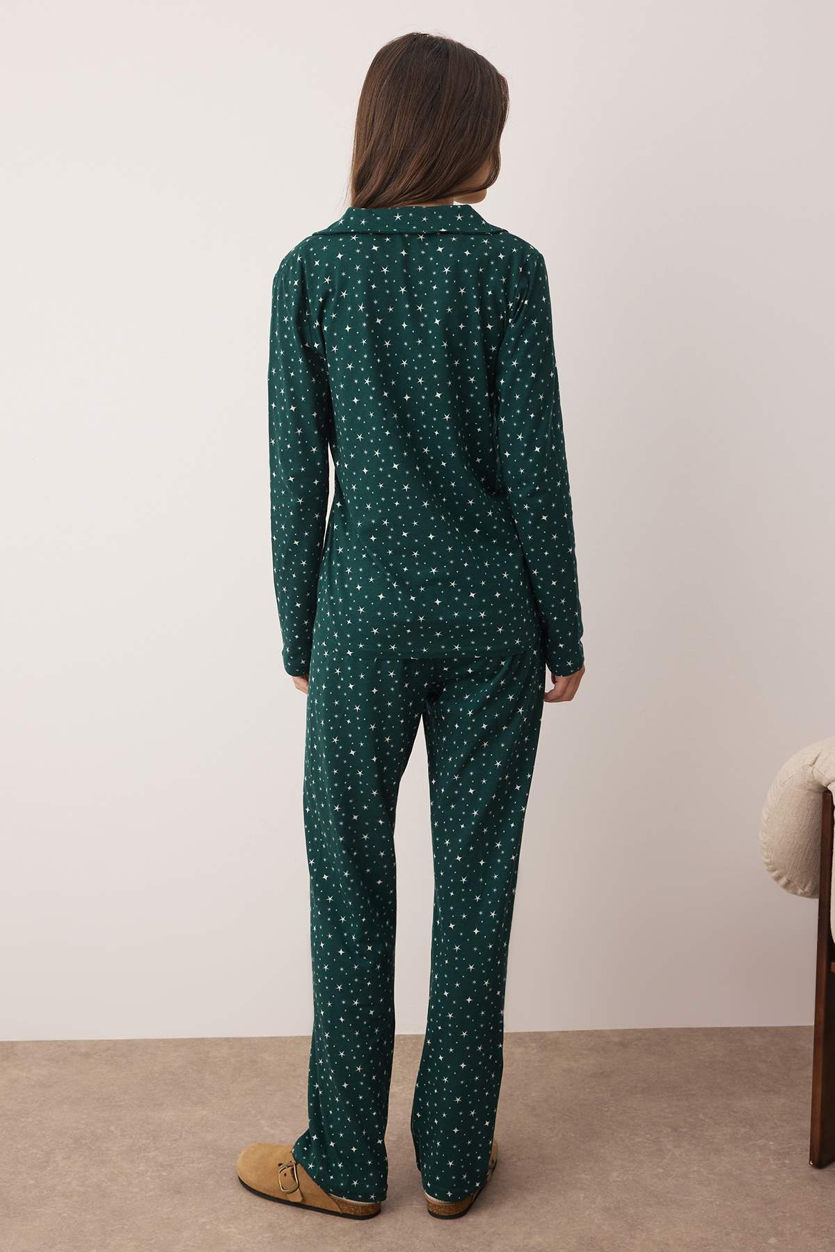 Trendyolmilla Lacivert %100 Pamuklu Galaksi Desenli Örme Pijama Takımı THMAW25PT00097