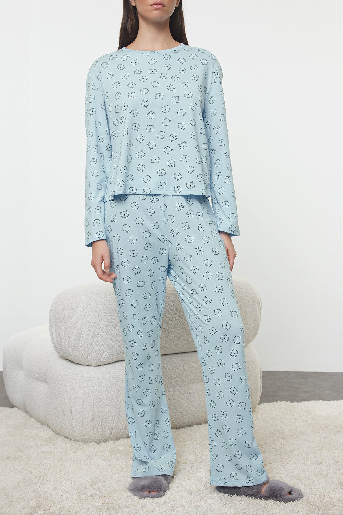 Trendyolmilla Bordo %100 Pamuklu Ayıcıklı Örme Pijama Takımı THMAW25PT00131