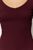 Trendyolmilla Bordo-Taş 2'li Paket V Yaka Fitted/Vücuda Oturan Pamuklu Esnek Örme Bluz TWOAW24BZ00068