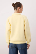 Trendyolmilla Sarı Gömlek Yaka Nakışlı Regular Fit Kalın İçi Polarlı Örme Sweatshirt TWOAW24SW00182