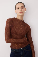 Siyah Fitted/Vücuda Oturan Reglan Kol Dantel Uzun Kollu Esnek Örme Bluz TWOAW26BZ00048