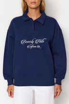 Trendyolmilla Sarı Gömlek Yaka Nakışlı Regular Fit Kalın İçi Polarlı Örme Sweatshirt TWOAW24SW00182
