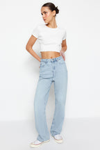 Trendyolmilla Lacivert Yüksek Bel Wide Leg Geniş Paça %100 Pamuk Non-Stretch Jeans TWOSS22JE0242