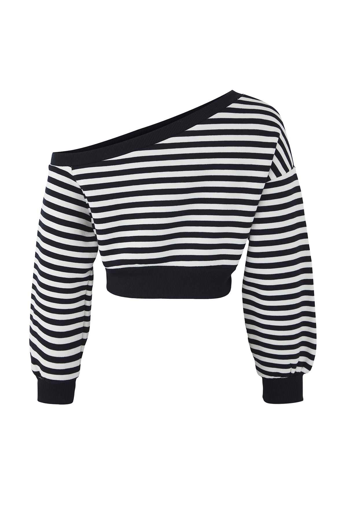 Trendyolmilla Teen Lacivert Çizgili Regular Kalıp İçi Polarlı Crop Asimetrik Yaka Örme Sweatshirt TWOAW25SW00143