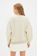Taş Kalın İçi Polarlı Minimal Baskılı Balon Kol Örme Sweatshirt TWOAW22SW1864