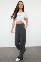 Premium Antrasit Wide Leg Esnek Örme Pantolon TWOSS24PL00054