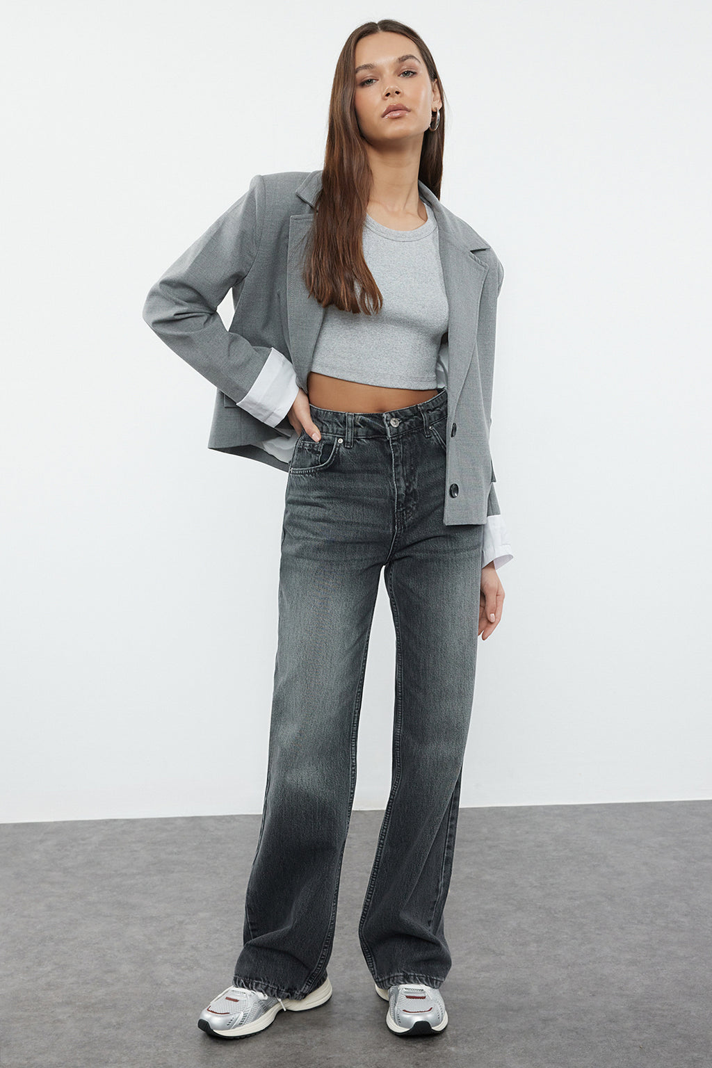 Trendyolmilla Açık Mavi-6001  Yüksek Bel Wide Leg Jeans TWOAW25JE00101