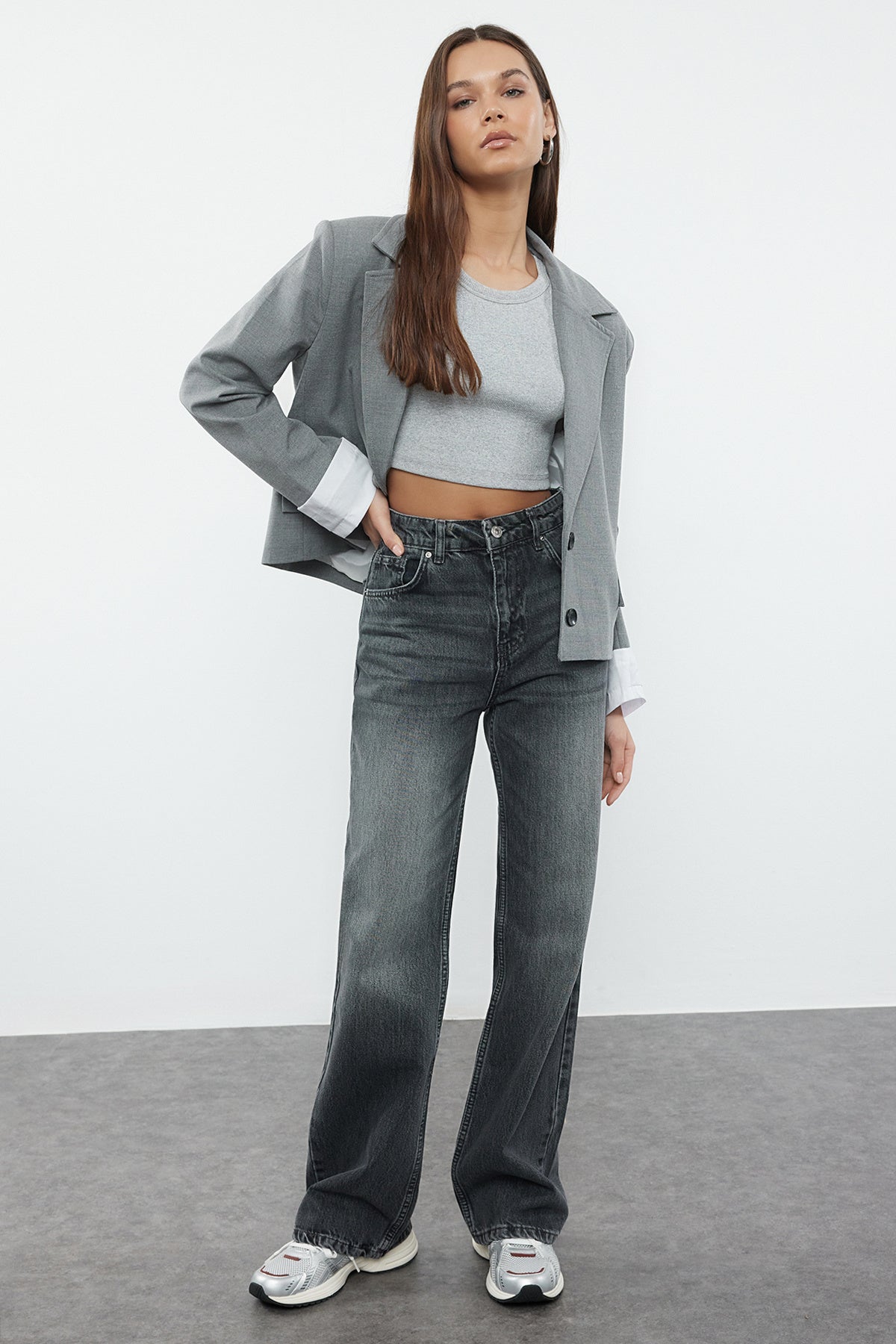 Trendyolmilla Açık Mavi-6001  Yüksek Bel Wide Leg Jeans TWOAW25JE00101