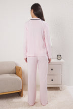 Trendyolmilla Gri %100 Pamuklu Biye ve Cep Detaylı Baskılı Örme Pijama Takımı THMAW22PT0785