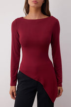 Trendyolmilla Bordo Viskon/Yumuşak Kumaşlı Asimetrik Esnek Örme Bluz TWOAW25BZ00233