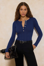 Trendyolmilla Wardrobe Essentials Saks Fitted/Vücuda Oturan Fitilli Triko Kazak TWOAW26KZ00083