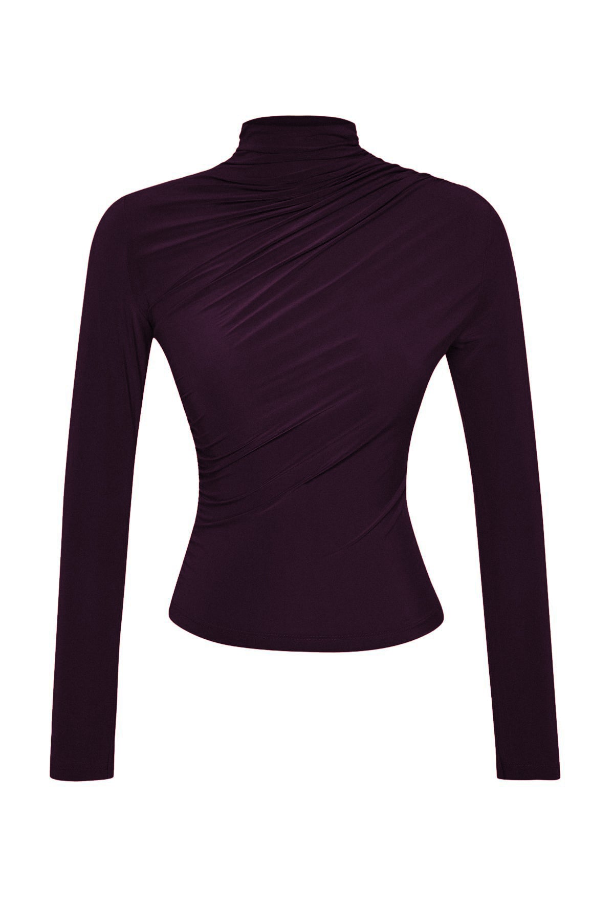 Trendyolmilla Mürdüm Büzgülü Kare Yaka Vücuda Oturan Esnek Örme Bluz TWOSS24BZ00487