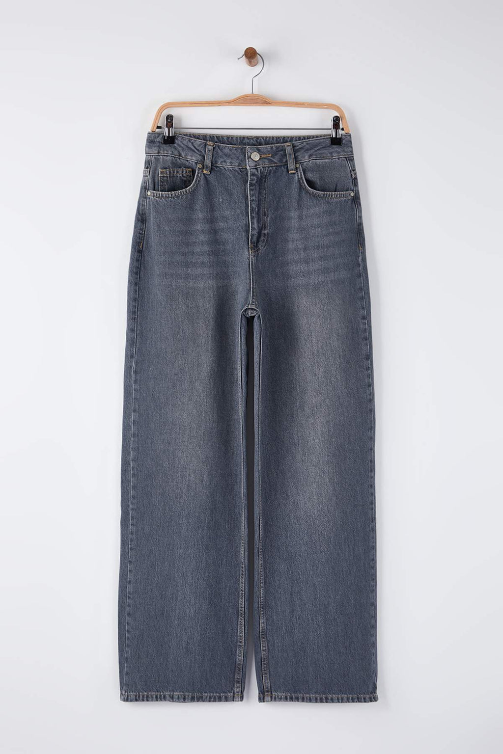 Gri Yüksek Bel Baggy Wide Leg Rahat Geniş Paça %100 Pamuklu Jeans TWOAW26JE00239