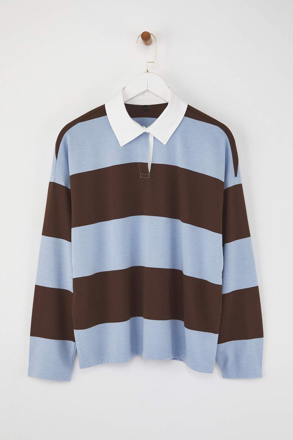 Trendyolmilla Kahverengi Çizgili Polo Yaka Oversize/Geniş Kalıp Örme Sweatshirt TWOAW26SW00051