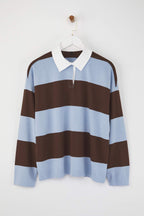 Trendyolmilla Bordo Çizgili Polo Yaka Oversize/Geniş Kalıp Örme Sweatshirt TWOAW26SW00051