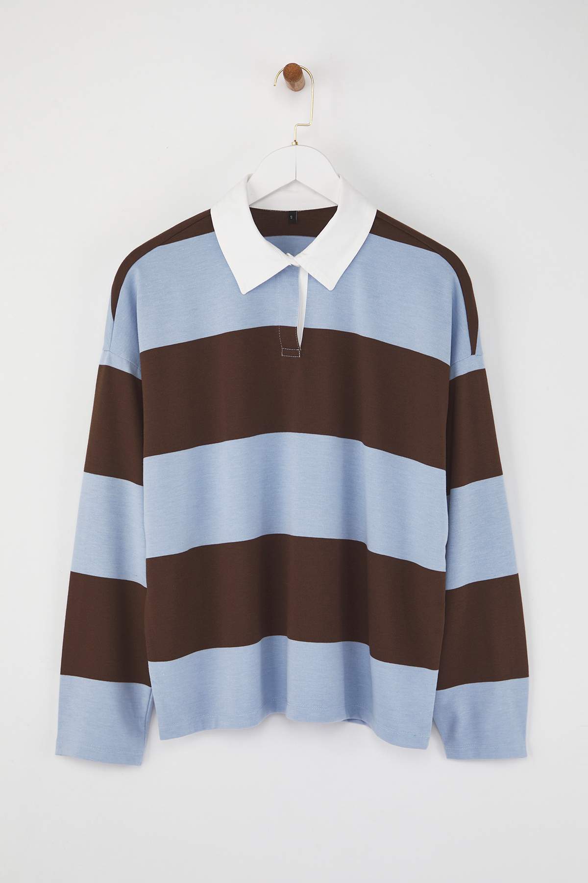Trendyolmilla Bordo Çizgili Polo Yaka Oversize/Geniş Kalıp Örme Sweatshirt TWOAW26SW00051