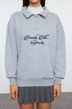 Trendyolmilla Sarı Gömlek Yaka Nakışlı Regular Fit Kalın İçi Polarlı Örme Sweatshirt TWOAW24SW00182