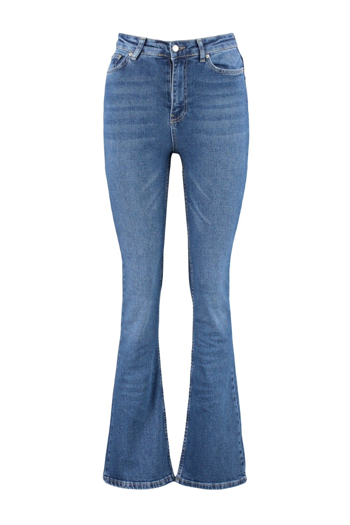 Trendyolmilla More Sustainable Koyu Mavi Yüksek Bel Orta Esnek Flare İspanyol Paça Jeans TWOSS23JE00063