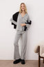Trendyolmilla Gri %100 Pamuklu Biye ve Cep Detaylı Baskılı Örme Pijama Takımı THMAW22PT0785