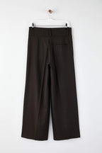 Kahverengi Çizgili Bel Detaylı Extra Geniş Paça Wide Leg Dokuma Pantolon TWOAW26PL00168