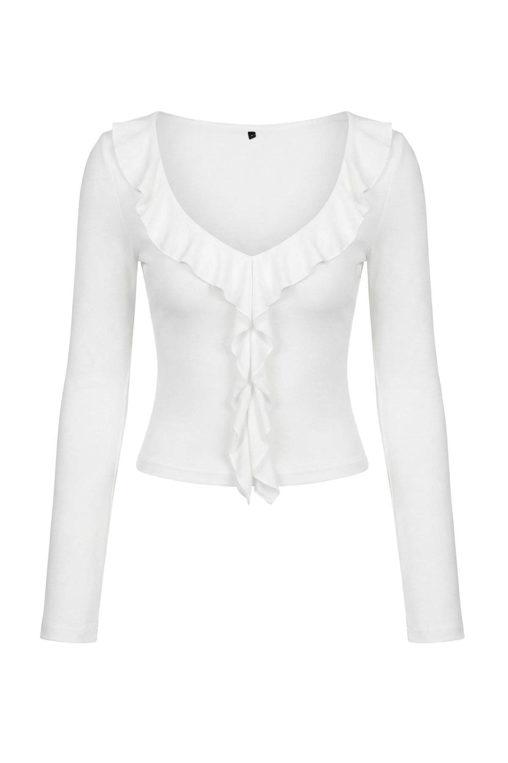 Trendyolmilla Siyah Fırfırlı Fitted/Vücuda Oturan Örme Bluz TWOAW26BZ00287